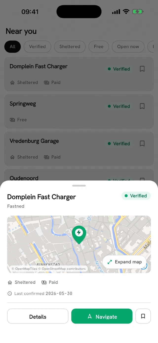 Charging point details sheet with capacity and shelter info