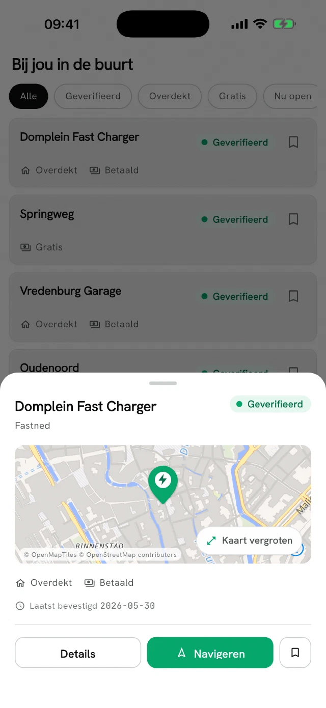 Detailweergave van een laadpunt met capaciteit en overdekking