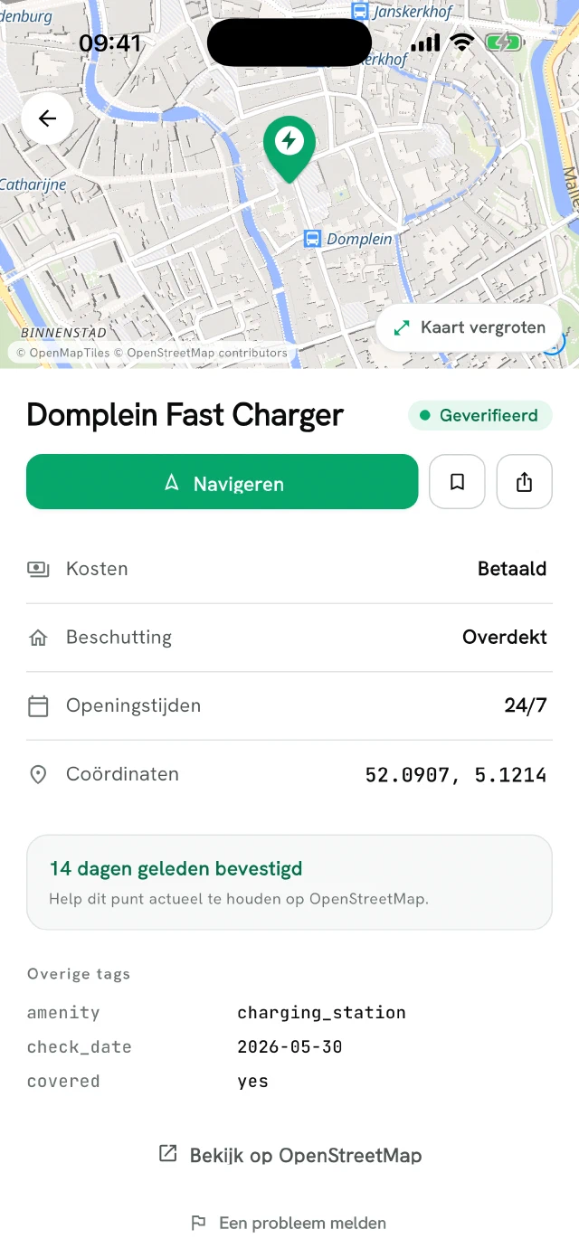 Volledige detailpagina van een e-bike laadpunt